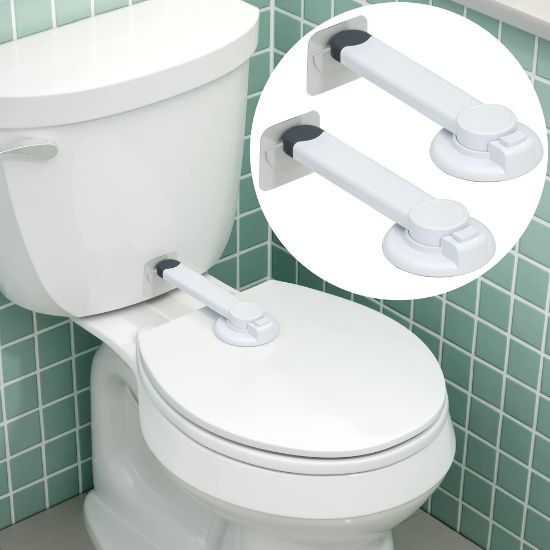 Picture of Toilet Locks Baby Proof (2-Pack) Ideal Baby Proof Toilet Lid Lock with Arm - No Tools Needed Easy Installation with 3M Adhesive - Top Safety Toilet Seat Lock - Fits Most Toilets, White