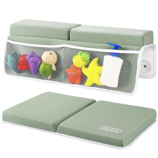 Picture of beiens Bath Kneeler and Elbow Rest Pad Set - 1.5'' Comfortable Thick Baby Bath Kneeler Pads, Quick Dry Soft Kneeling Pad for Baby Bath Time, Non-Slip Knee& Arm Support Bathtub Mat with Toys Organizer