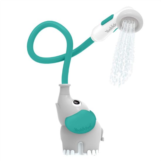 Picture of Yookidoo Baby Bath Shower Head - Elephant Water Pump with Trunk Spout Sprayer & Rinser, Dual Knob Flow Control, Bath Time Essential for Newborns, Tub or Sink (Forest Green)