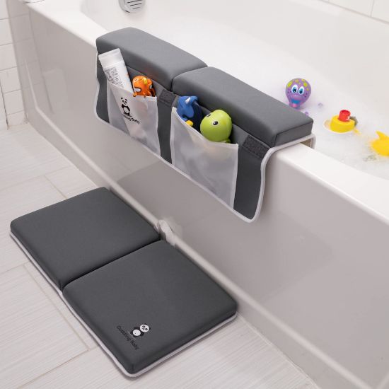 Picture of Cuddling Baby Bath Kneeler and Elbow Rest Pad Set - 2PC Premium Baby Bath Mat Set - Non-Slip Kneeling Pad with Storage Pockets - Machine Washable, Durable Foam Pad Bundle - Gray