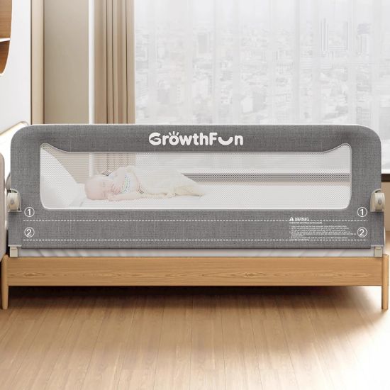 Picture of Foldable Bed Rail for Toddlers, 71in Reinforced Carbon Steel Frame&Connectors, Breathable Cationic Fabric - Safety Toddler Bed Rails for Queen, King, Twin, Full, No-Tool Setup.