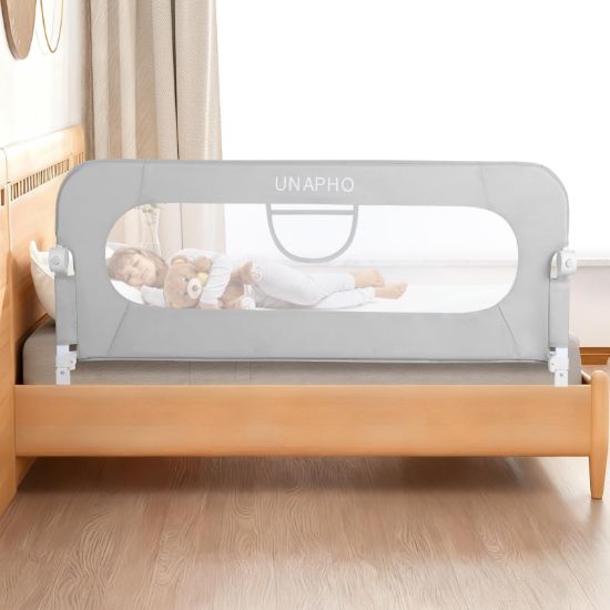 Picture of UNAPHO Bed Rail for Toddlers,Swing Down Kids Bed Rails Guard for Twin,Full,Queen,Bunk Size Bed,Extra Tall Child Bed Rail Guard with Reinforced Anchor Safety System,47" L x 31" H Grey