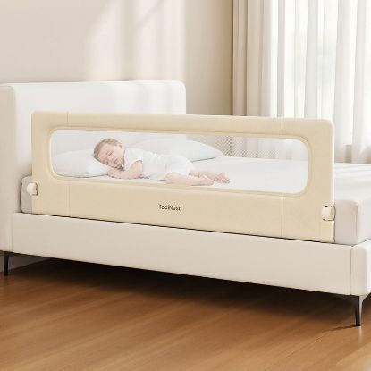 Picture of TodiNest Folding Bed Rail for Toddlers, Baby Bed Rail Guard with Reinforced Anchor Safety System, Toddler Bed Rails for King Size Beds, Twin, Full, Queen (Khaki, 71" L x 21.6" H)