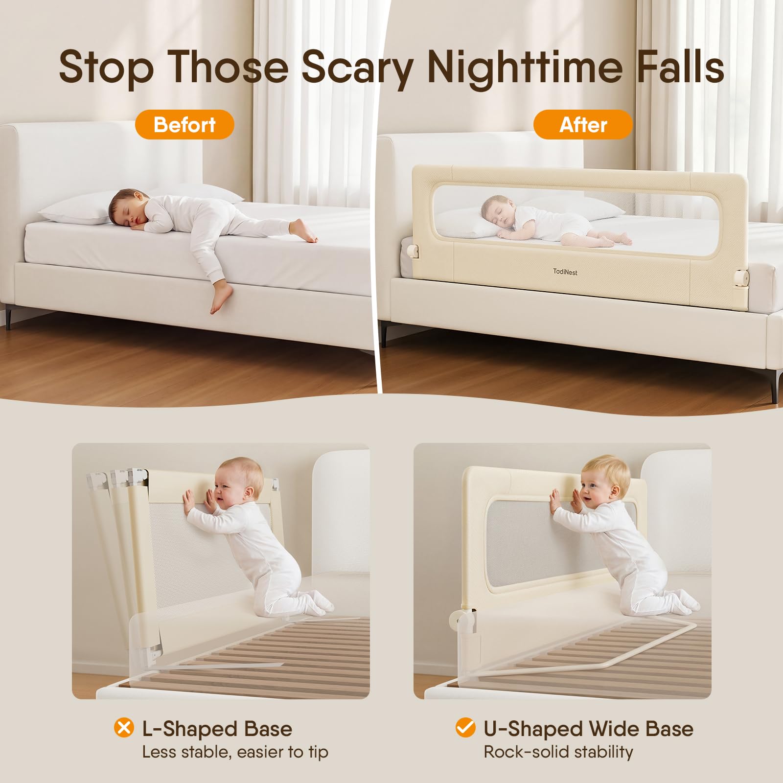 MyLittleUS. TodiNest Folding Bed Rail for Toddlers, Baby Bed Rail Guard ...