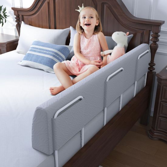 Picture of FigTime Bed Bumper for Toddlers, Foam Bed Rail for Toddlers, Toddler Bed Rail Bumper, Soft Safety Bed Guard Rail for Kids, Bed Side Rail for Twin, Full, Queen & King Beds (Grey, 51", 3-Bracket)