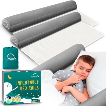 Picture of LUMARA Inflatable Bed Rail for Toddlers 2 Pack - Portable Travel Bed Bumpers for Kids Fits Twin Full Queen King Size Beds - Non-Slip Safety Guard Rails