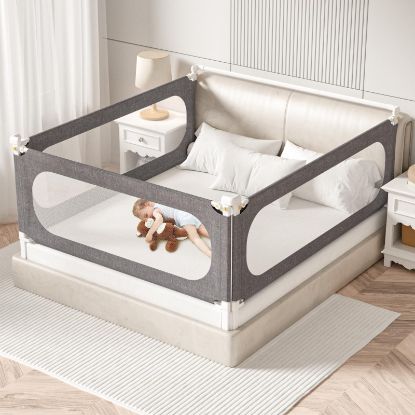 Picture of PNXDFC 3-Piece King Size Bed Rails for Toddlers, with Headboard Rod -Height Adjustable Baby' Safety Bed Rails Guard for King Size Bed(3Pack 78.7"x78.7"x74.8"-Gray)