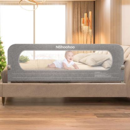 Picture of NBHOOHOO Bed Rail for Toddlers - 71" Swing Down Bed Guard with Double Crossbar Stability, Gap-Free Anti-Pinch Design for Queen & King Size Beds, Quick No-Tool Install (Gray, 71in)