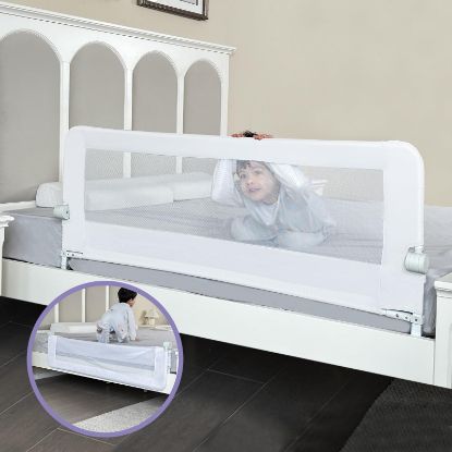 Picture of Grelife Foldable Bed Rail for Toddlers, Tall Toddler Bed Rails for Twin, Full, Queen Bed, Baby Bed Rail Guard with Reinforced Metal Frame & Breathable Mesh (1, pearlwhite, 51.0")