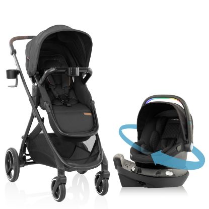 Picture of Evenflo Shyft Intuiti+ Travel System Featuring Revolve180 LiteMax NXT Preemie and Infant Car Seat with SensorySoothe and Green & Gentle (Jasper Black)
