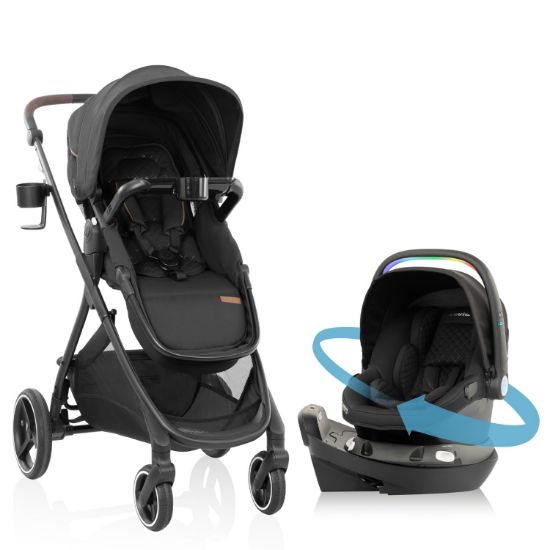 Picture of Evenflo Shyft Intuiti+ Travel System Featuring Revolve180 LiteMax NXT Preemie and Infant Car Seat with SensorySoothe and Green & Gentle (Jasper Black)