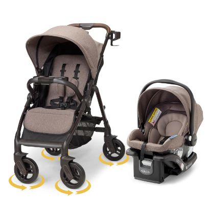 Picture of Graco Merge 360 Travel System - Swivel Wheel Car Seat Stroller Combo, Easy Folding Baby Stroller with SnugRide Lite DLX Infant Car Seat, Front and Rear 360-Degree Rotating Wheels Infant Stroller