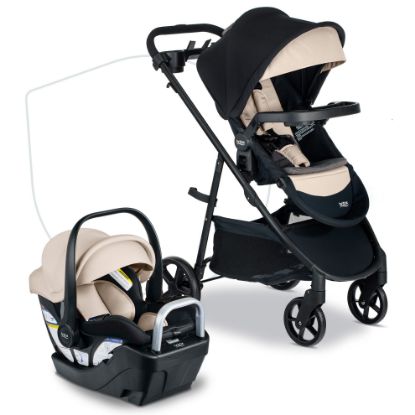Picture of Britax Willow Brook S+ Travel System, Infant Car Seat Stroller Combo With Willow S Infant Car Seat, Alpine Base, and Brook+ Stroller; ClickTight Technology, SafeWash Insert and Cover - Sand Onyx