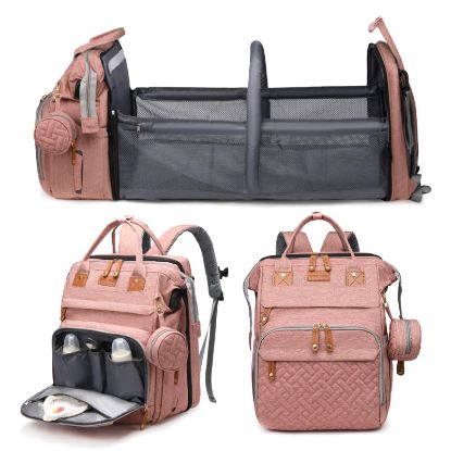 Picture of Jeryswet Baby Diaper Bags with Changing Station, Waterproof Large Capacity Diaper Bag Backpack for Moms Dads with USB Charging Port and Stroller Straps, Baby Shower Gifts, Pink