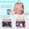 Picture of Jeryswet Baby Diaper Bags with Changing Station, Waterproof Large Capacity Diaper Bag Backpack for Moms Dads with USB Charging Port and Stroller Straps, Baby Shower Gifts, Pink