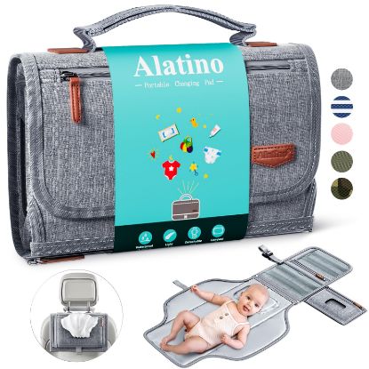Picture of Alatino Portable Diaper Changing Pad for Baby, Detachable Travel Changing Pad with Baby Wipes Pocket, Gifts for Baby Shower, Newborn Girls and Boys (Grey)