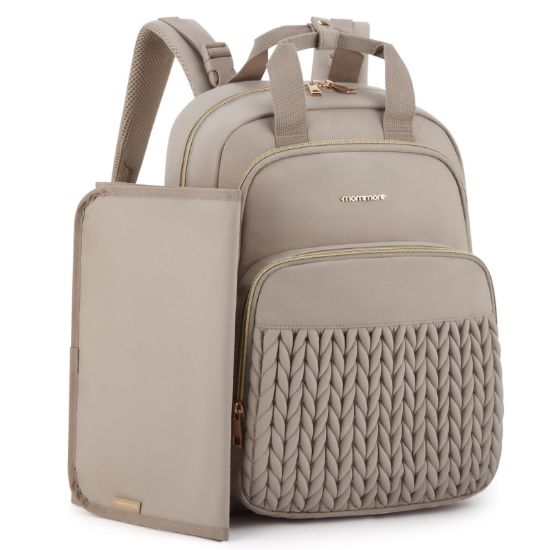 Picture of mommore Diaper Bag Backpack, Stylish Travel Baby Bag with Insulated Pockets, Changing Pad and Stroller Straps for Toddler (L-Brown Taupe, Large-27L)