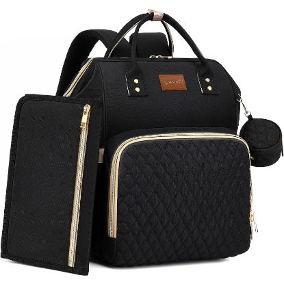 Picture of ROSEGIN Diaper Bag Backpack with Changing Pad Pacifier Case, Baby Bag for Boy Girl Toddler - Large,Stylish, Waterproof Travel Quilted Diaper Bag for Mom - Baby Shower Gifts, Black