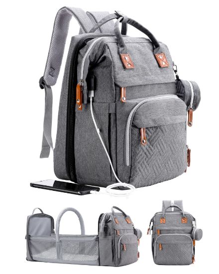Picture of ISMGN Diaper Bag Backpack with Changing Station, Large Diaper Bag, Baby Bag, Multifunctional Diaper Bag, Gray