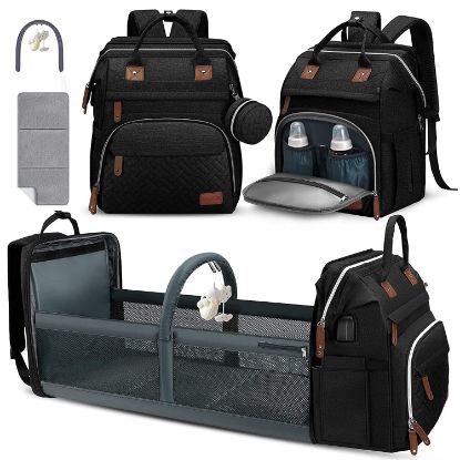 Picture of DERJUNSTAR Diaper Bag Backpack, Large Baby Bag with Changing Pad, Thick Padded Back & Straps, Laptop Compartment, Waterproof Travel Backpack with USB Port, Multi-Function for Mom & Dad, Black