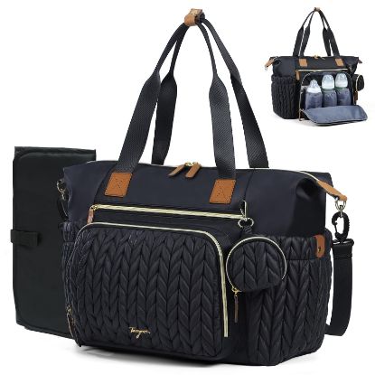 Picture of Tonyeee Diaper Bag Tote, Large Diaper Bags Waterproof, Hospital Bag for Labor Delivery, Baby Bag with Pacifier Case, Travel Diaper Tote with Changing Pad, Black