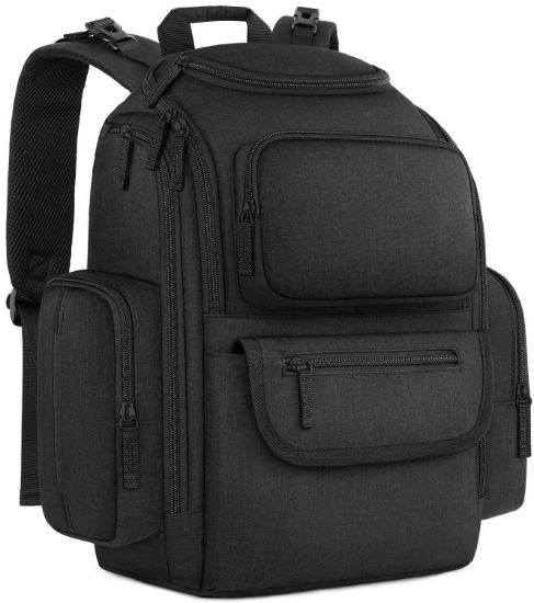 Picture of Mancro Diaper Bag Backpack, Multifunctional Dad Diaper Bag with 2 Side Insulated Pockets, Travel Water Resistant Baby Diaper Backpack for Men Women with Stroller Straps, Black