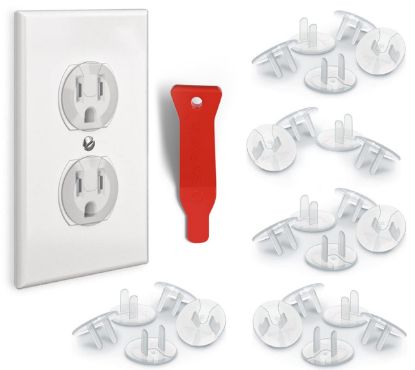 Picture of BABY PROOF ME 24 Pack Outlet Covers & Removal Tool Baby Proofing, Provide Shock Prevention and Easy Installation, Safe and Secure Plastic Plug Covers for Power Sockets (24 Outlet Covers)