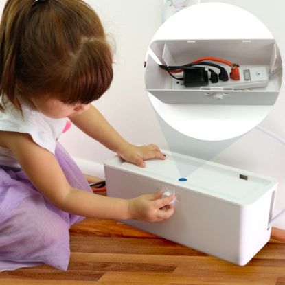 Picture of Power Strip Cover Box - Effectively Baby Proofs Power Strip with Patented Dual Lock. Convenient Side Openings for Cords & Cables. Protects Small Hands & Fingers