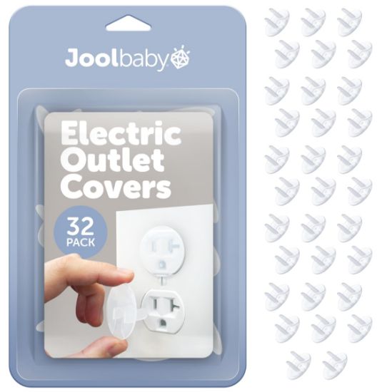 Picture of Jool Baby Outlet Covers (32 Pack) for Child Safety - Easy Adult Removal, Plug Protectors for Baby Proofing Electric Sockets - Transparent Design