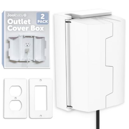 Picture of Outlet Cover Box for Child Safety (2 Pack) Duplex & Decorator Electrical Outlet Plates, Concealed Access Buttons, and Spacious Compartment - Jool Baby