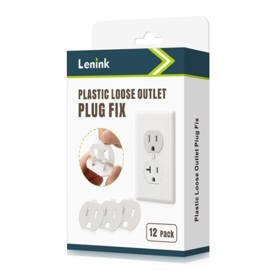 Picture of Lenink Loose Outlet Plug Fix, 12 Pack Plastic Snug Socket Secured, Outlet Tightener Insert for Most Loose Outlets, with Back Adhesive