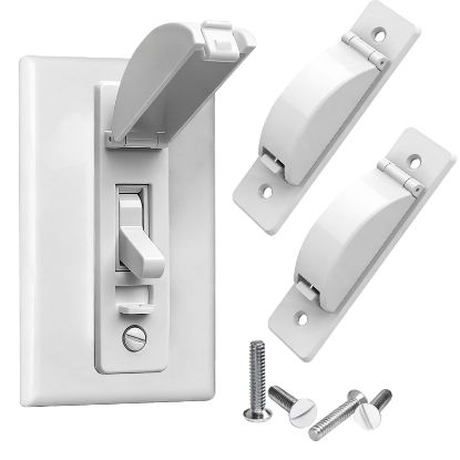 Picture of AXYLOEVA Light Switch Cover Guard, Child Proof Switch Guard 2 Pack for Toggle Switch, Prevent Kids from Turning Lights On/Off, Easy Install Wall Switch Protector (White)