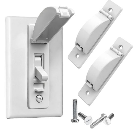 Picture of AXYLOEVA Light Switch Cover Guard, Child Proof Switch Guard 2 Pack for Toggle Switch, Prevent Kids from Turning Lights On/Off, Easy Install Wall Switch Protector (White)