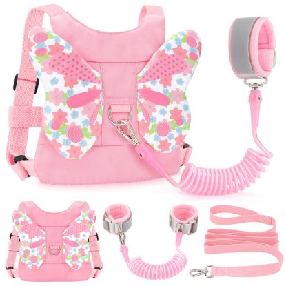Picture of Toddler Leash Anti Lost Wrist Link, Butterfly Kids Safety Harness with 49 Steel Wires for Girls, Walking Wristband Belt for Baby Travel Outdoor Airport Mall Zoo