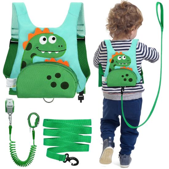Picture of Dr.meter 3 in 1 Toddler Harness Leash + 8.2ft Anti Lost Wrist Link, Cute Dinosaur Kids Safety Harness Tether with Key Lock, Child Protective Leashes While Walking for Outdoor Activity Keep Kids Close