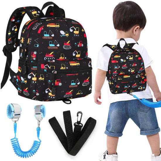 Picture of Accmor Toddler Backpack with Leash, Baby Backpacks with Anti Lost Wrist Link, Cute Mini Kids Backpack Leash Walking Harness for Travel, Small Excavator Backpack Tether for Boys Girls 1-3 (Black)