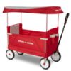 Picture of Radio Flyer 3-in-1 EZ Fold Wagon with Canopy, for Kids 1.5+, UV Shade, One-Hand Flat Fold, Seats 2 or Converts to Bench, DuraClean Fabric, Rubber Tires, 150 lb Capacity, Wagon for Kids or Cargo