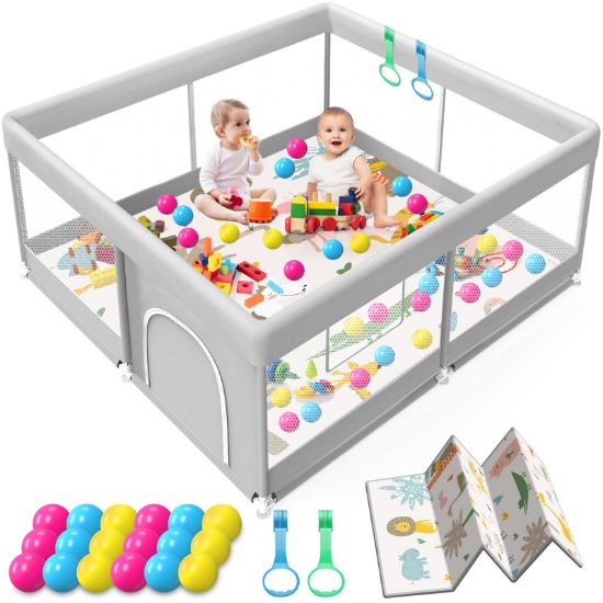 Picture of Baby Playpen with Mat, 50x50 Inch Playpen with Mat Waterproof for Babies and Toddlers Play Pen Playards Safety Gate Fence Active Center Indoor
