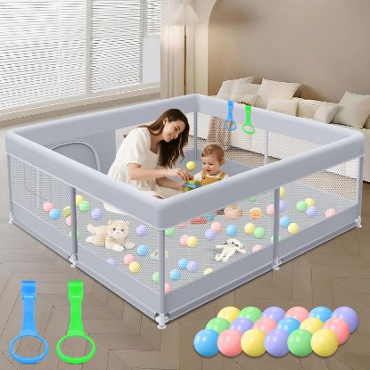 Picture of XVISHX Baby Playpen 50 x 50 Inch Play Pen Playards, Playpen for Babies and Toddlers, Baby Playard for Indoor & Outdoor Active Center Game Fence, with Skin-Friendly Fabric and Soft Breathable Mesh Grey