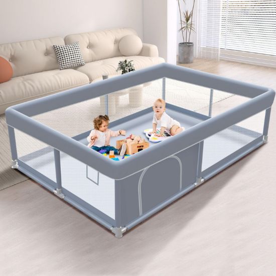 Picture of XVISHX 65 x 50 Inch Baby Playpen, Playpen for Babies and Toddlers, Baby Play Pen Playard for Indoor & Outdoor Active Center Game Fence, with Skin-Friendly Fabric and Soft Breathable Mesh, Grey