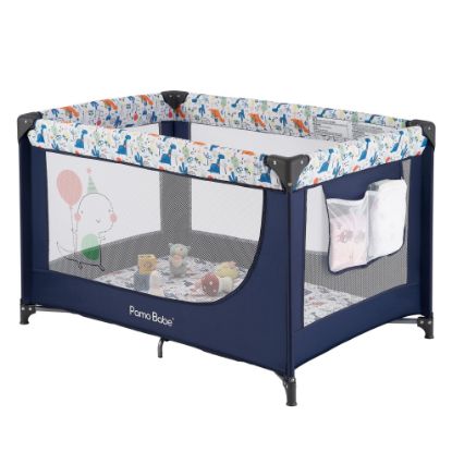 Picture of Pamo Babe Compact Pack and Play - Portable Crib for Baby, Lightweight Foldable Travel Playard with Mattress Pad & Carry Bag, Safe Breathable Travel Bed for Home, Trips & Family Visits, Cute Pattern