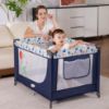 Picture of Pamo Babe Compact Pack and Play - Portable Crib for Baby, Lightweight Foldable Travel Playard with Mattress Pad & Carry Bag, Safe Breathable Travel Bed for Home, Trips & Family Visits, Cute Pattern