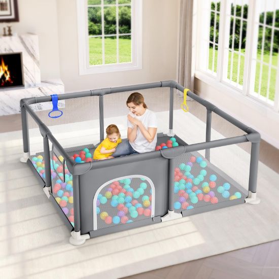 Picture of Dripex Baby Playpen, 47"x47" Small Playpen for Babies, Enhanced Safety Baby Play Yard for Indoor & Outdoor, Infant Play Pen with Soft Breathable Visible Mesh, Anti-Fall Design & Easy Setup, Grey
