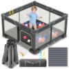 Picture of ICAREWAY Foldable Playpen for Babies and Toddlers, 50x50 Inches Portable Playpen, Kids Collapsible Play Pen with 2 Handlers, Indoor & Outdoor Baby Fence Play Area with Visible Mesh, Dark Gray