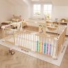 Picture of YZNVCG Baby Playpen - Adjustable Multi-Shape Wooden Play Yard, Portable Collapsible Activity Center with Baby Fence Play Area & Toys for Infants, Toddlers (57x85x24inch)