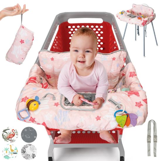 Picture of PILLANI Shopping Cart Cover for Baby, High Chair Cover for Restaurant Seat - Grocery Cart Cover for Baby Girl and Boy, Comfortable Cotton Buggy Covers for Babies - Padded Toddler Shopping Cart Cover