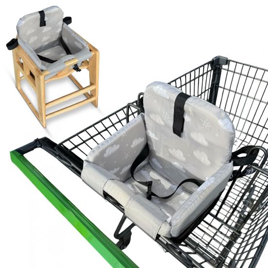 Picture of JoSeat Shopping Cart Seat Cover for Baby, High Chair & Grocery Seat Protector, Padded Chair Covers for Restaurant Seats, Unisex Machine Washable Grocery Cart Liner & Swing Insert - Grey Clouds
