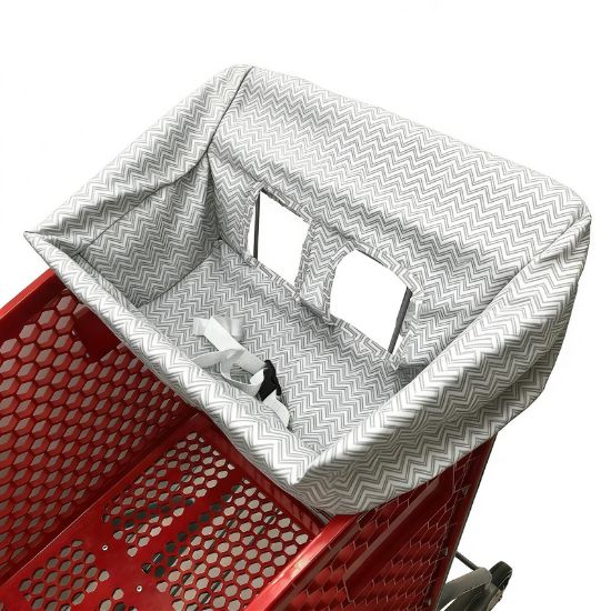 Picture of Portable Shopping Cart Cover, High Chair and Grocery Cart Covers for Babies, Kids, Infants & Toddlers, Attached Carry Bag (Gray Chevron)