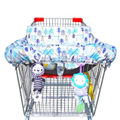 Picture of XiOiOiX 2 in 1 Shopping Cart Cover&High Chair Cover for Restaurant Seat, Grocery Cart Cover for Baby Infant Toddler Girl/Boy Reversible, Machine Washable (Blue)
