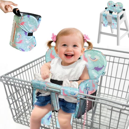 Picture of LWWACSS Premium Baby Shopping Cart Cover & High Chair Seat Protector - Universal Fit for Grocery Carts, Restaurant ChairsRestaurant Seats, and Park Swings-Girl & BoyOcean Blue
